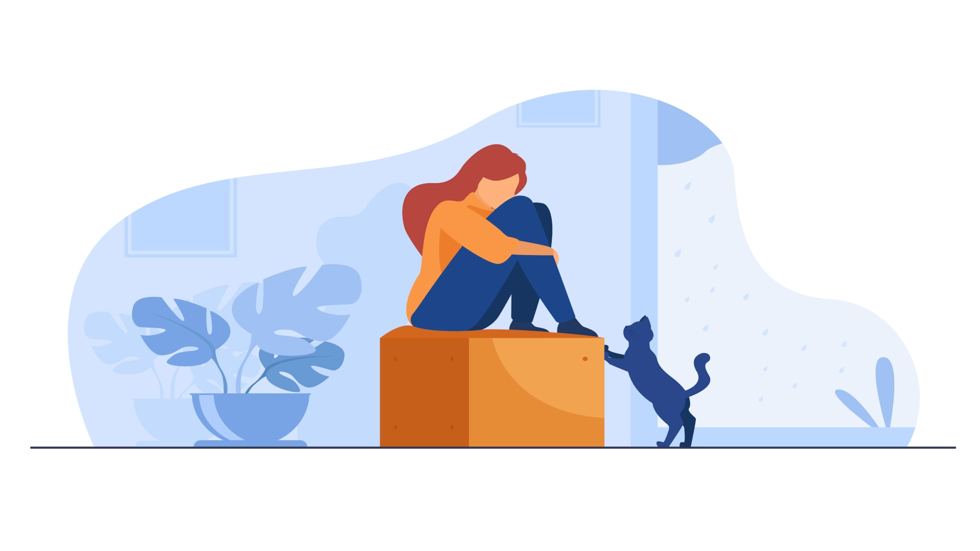 Illustration d'une personne seule avec son chat